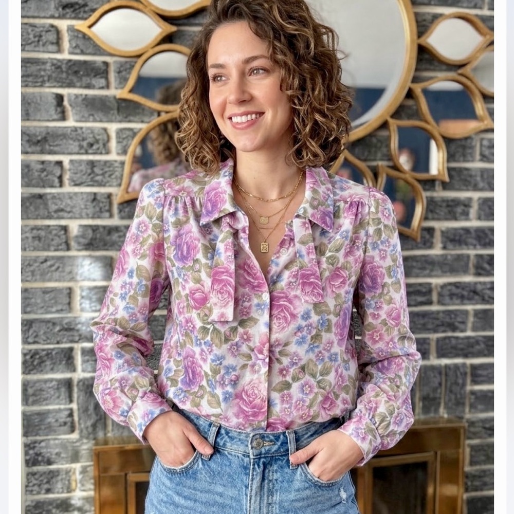 Vintage Floral Blouse - Pink and Purple